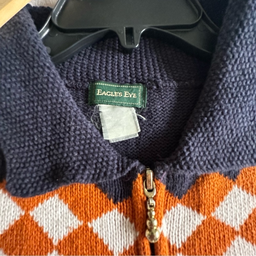 Vintage Eagles Eye Sweater Womens M Chevron Argyle Full Zip Pullover Knit Retro - Picture 7 of 7